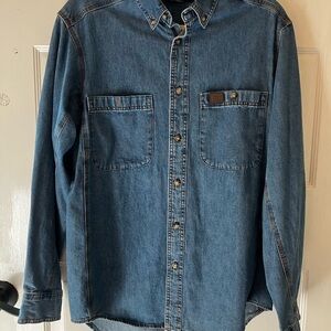 WRANGLER RIGGS WORKGEAR Large long sleeve button down denim shirt 100% cotton